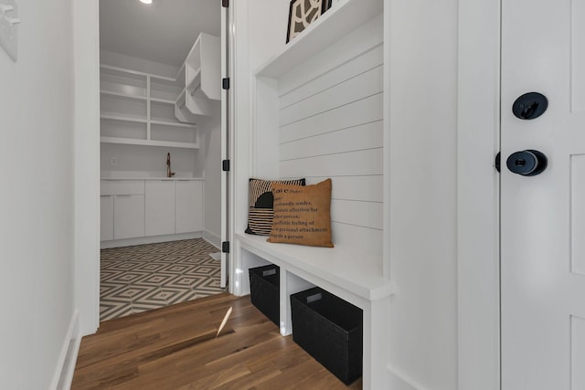 mudroom featuring dark hardwood / wood-style flooring