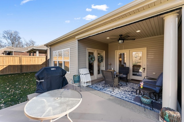 view of patio / terrace featuring ceiling fan and area for grilling