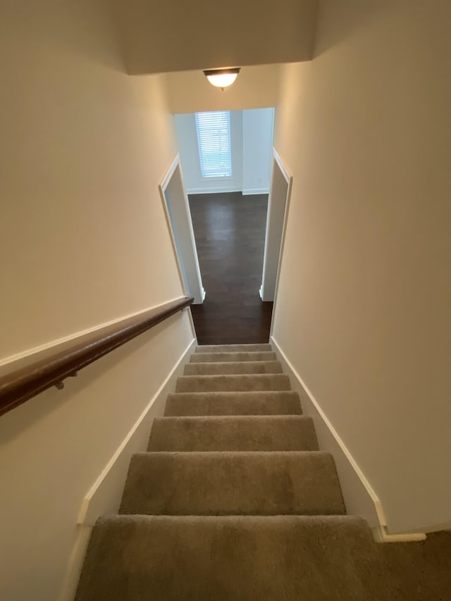 staircase featuring hardwood / wood-style floors