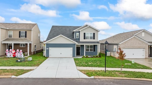 view of front facade featuring a front yard and a garage