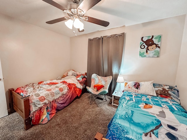 bedroom featuring carpet and ceiling fan