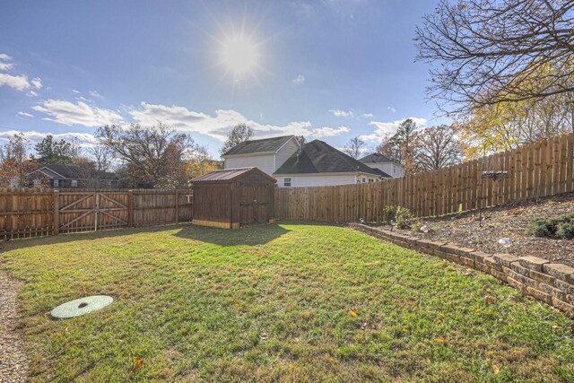 view of yard with a storage unit