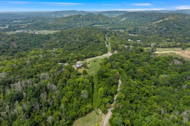 drone / aerial view featuring a mountain view