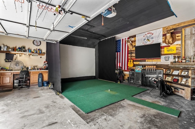 rec room with concrete floors