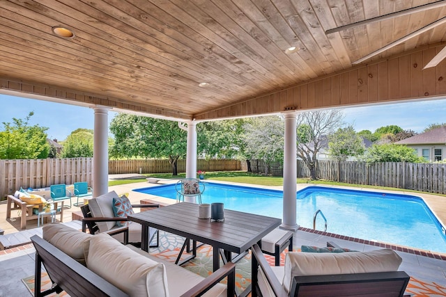 view of pool featuring an outdoor hangout area and a patio