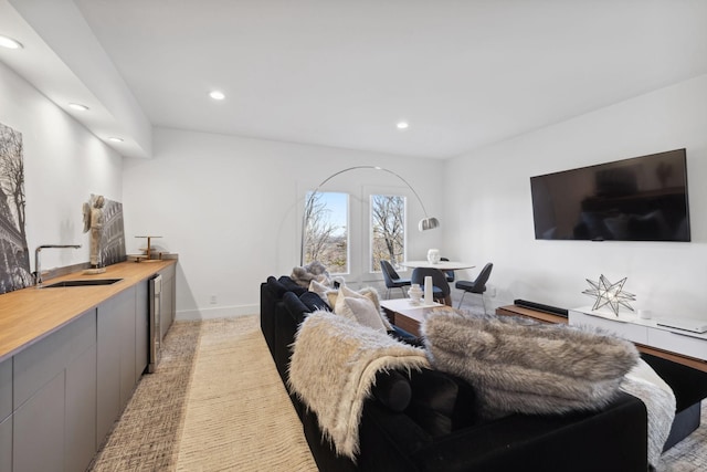 living room with sink