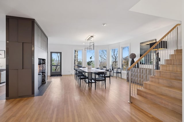 dining room with a healthy amount of sunlight and light hardwood / wood-style flooring