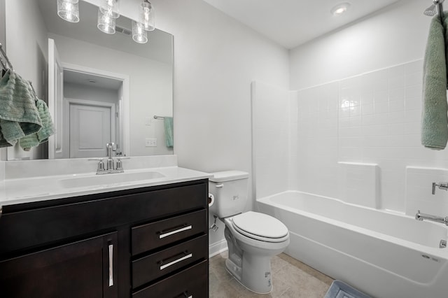 full bathroom featuring tile patterned flooring, shower / bathing tub combination, vanity, and toilet