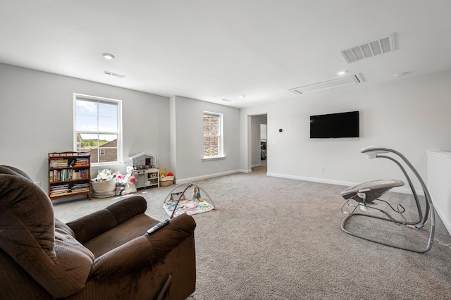 living room with carpet flooring