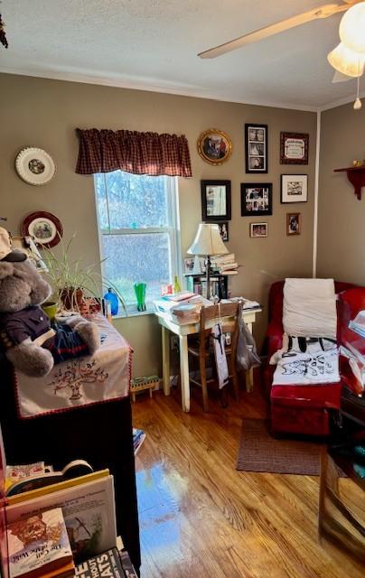 interior space featuring hardwood / wood-style floors and ceiling fan