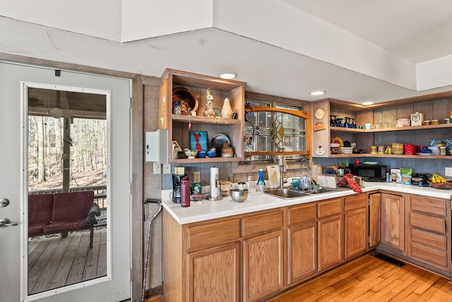 kitchen with light hardwood / wood-style flooring and sink