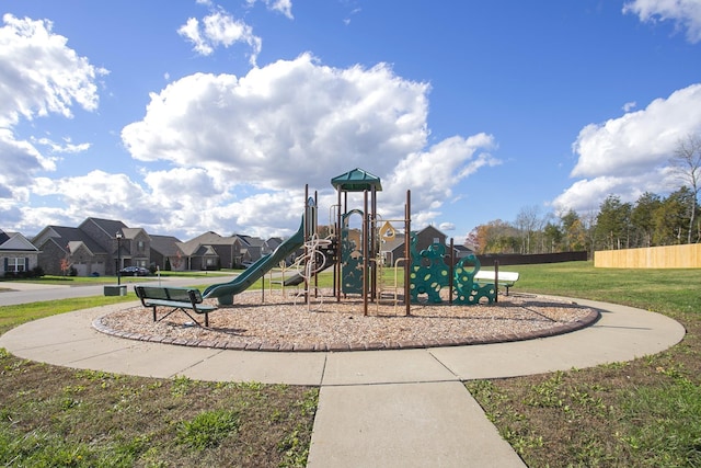 view of jungle gym featuring a yard