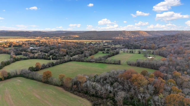 drone / aerial view featuring a mountain view and a rural view