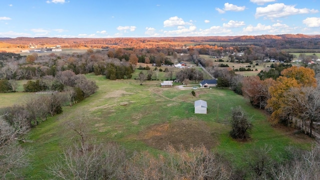 bird's eye view featuring a mountain view and a rural view