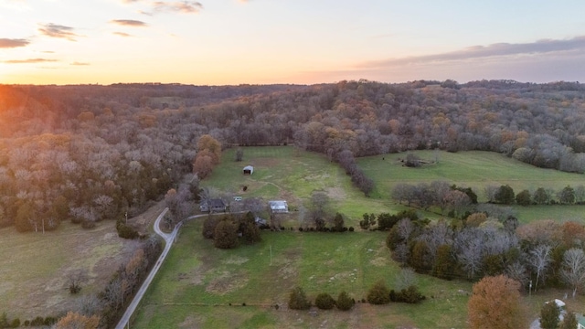 aerial view at dusk with a rural view