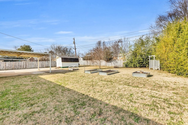 view of yard featuring a shed