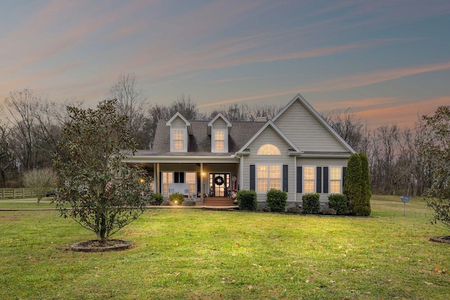 view of front facade featuring a yard and a porch