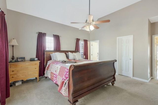 bedroom featuring carpet floors, ceiling fan, and baseboards