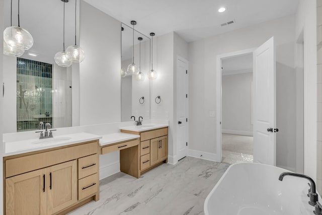 521 Matthew Miller Dr, Smyrna, TN 37167 - bathroom with a soaking tub, double vanity, and marble look tile flooring
