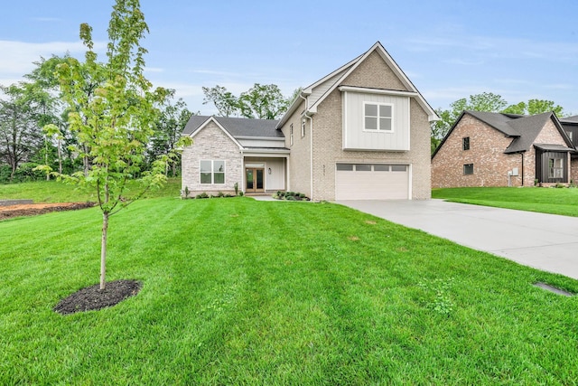 521 Matthew Miller Dr, Smyrna, TN 37167 - traditional-style home featuring an attached garage, french doors, concrete driveway, brick siding, and a front lawn