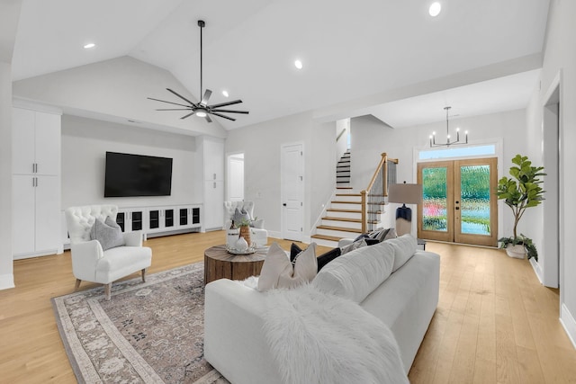 521 Matthew Miller Dr, Smyrna, TN 37167 - living area featuring stairway, french doors, a chandelier, light wood-style flooring, and recessed lighting