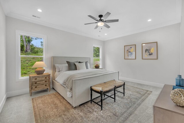 521 Matthew Miller Dr, Smyrna, TN 37167 - bedroom featuring light carpet, multiple windows, crown molding, a ceiling fan, and recessed lighting
