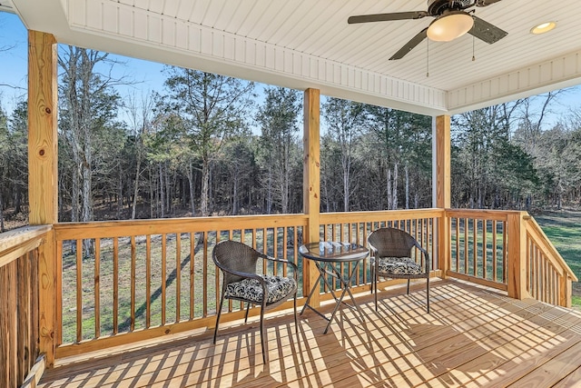 wooden terrace with ceiling fan