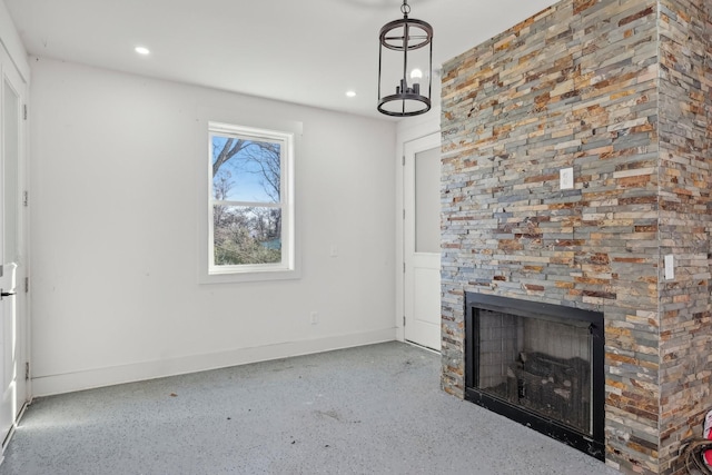 unfurnished living room with a fireplace