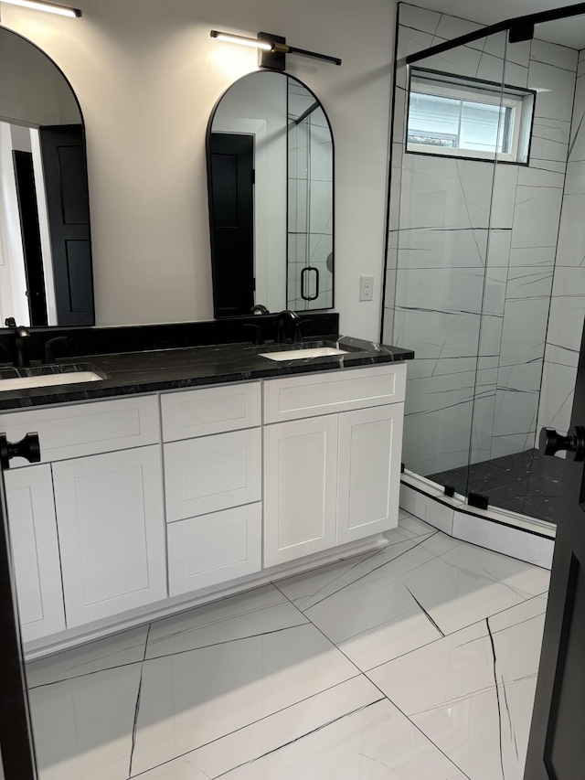 bathroom featuring vanity and walk in shower