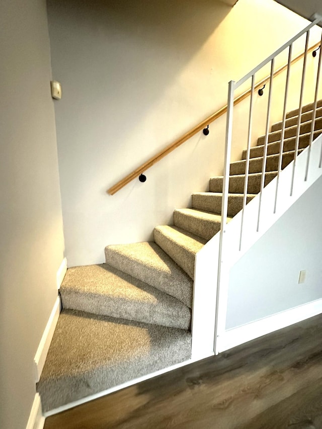 stairway featuring wood-type flooring