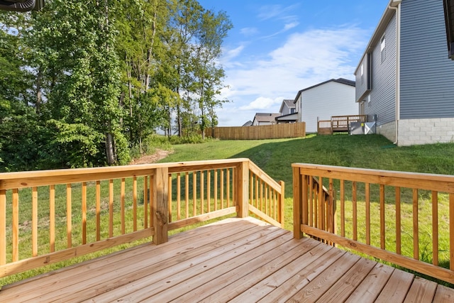 wooden deck with a lawn