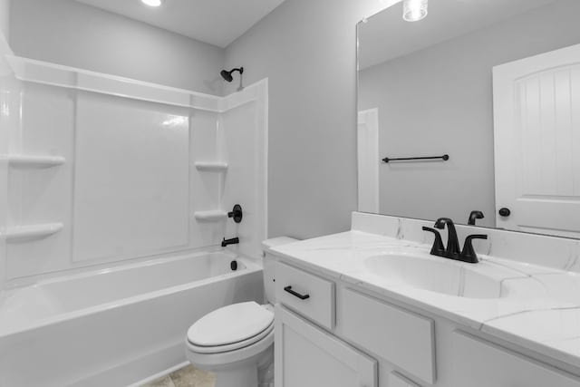 full bathroom featuring tile patterned floors, vanity, shower / bathing tub combination, and toilet