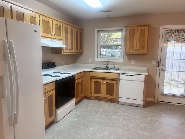 kitchen with sink and white appliances