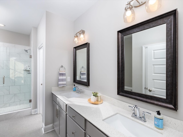 bathroom featuring vanity and walk in shower