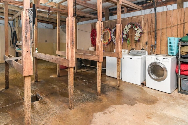 basement featuring washer and dryer