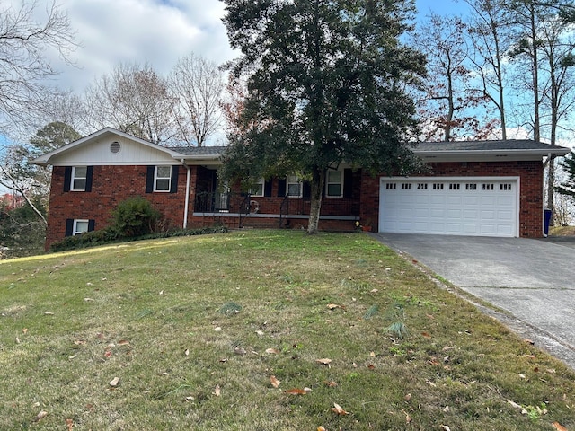 single story home with a garage and a front lawn