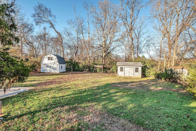 view of yard with a shed