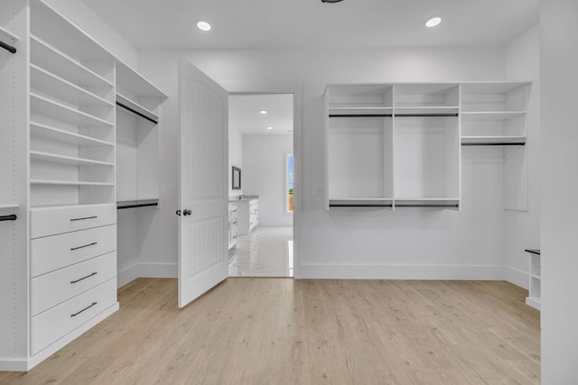 spacious closet featuring light hardwood / wood-style flooring