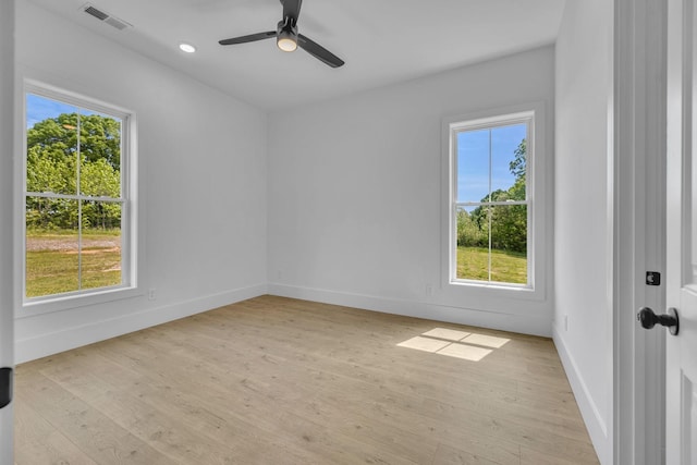 spare room featuring a wealth of natural light and light wood-type flooring