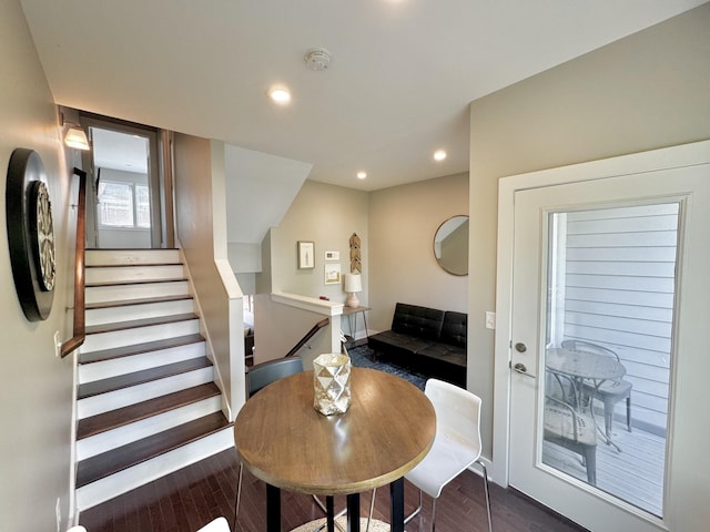 dining room with dark wood-type flooring