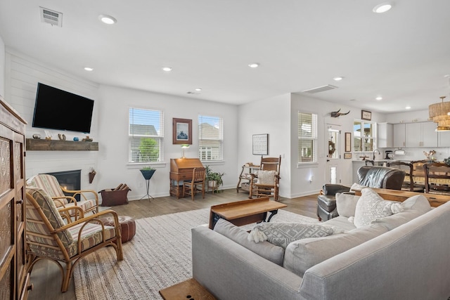 living room featuring light wood-type flooring