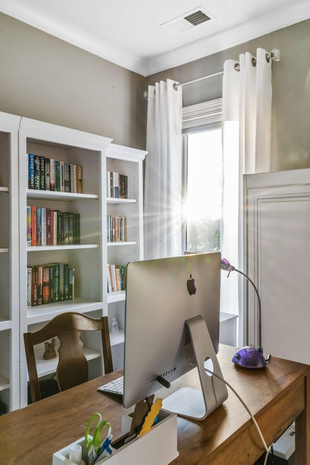 office space featuring crown molding