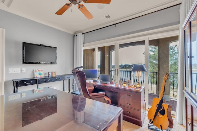 office area featuring ceiling fan