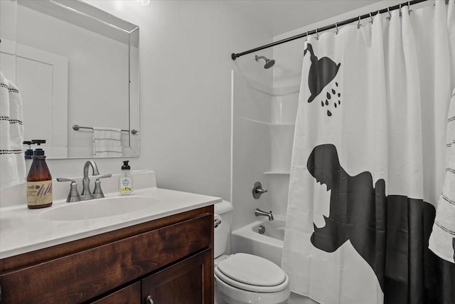 full bathroom featuring vanity, toilet, and shower / bath combo with shower curtain