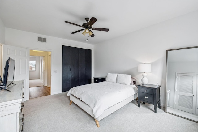 bedroom featuring carpet flooring and ceiling fan