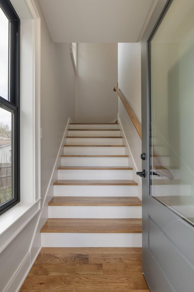 stairway featuring hardwood / wood-style floors