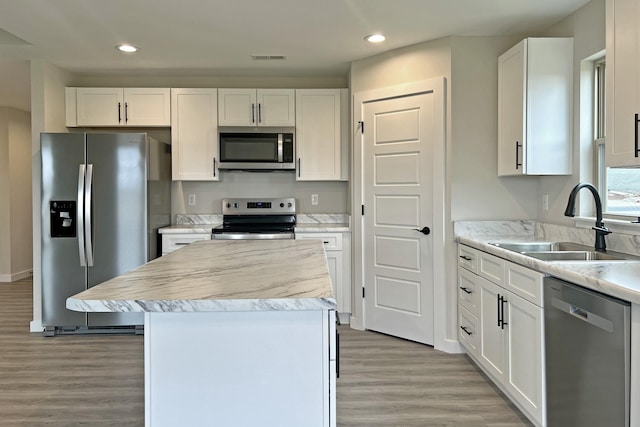 kitchen featuring white cabinetry, sink, and appliances with stainless steel finishes