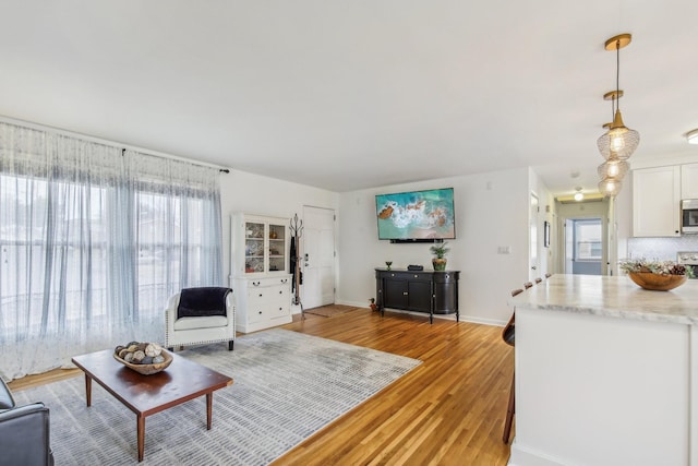 living room featuring light wood-type flooring