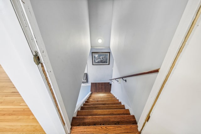 staircase with wood-type flooring