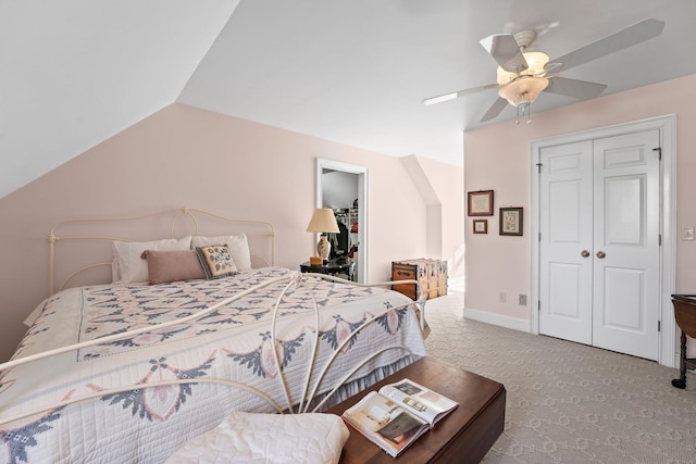 255 Parks Dr, Normandy, TN 37360 - carpeted bedroom featuring a closet, a ceiling fan, and lofted ceiling